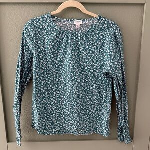 J. Crew Teal Floral Cotton Blouse - Small